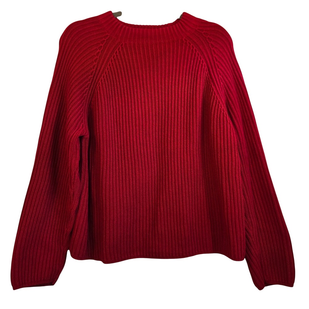 Liz‎ Claiborne Classic Fisherman Red Rib Knit Cotton Sweater Crew Neck Womens XL